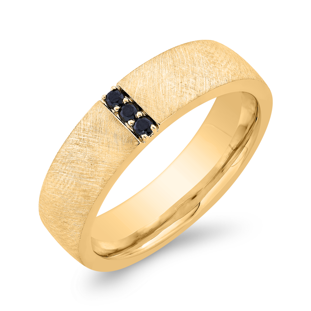 14K Yellow Gold with Round Black Diamond Men's Band