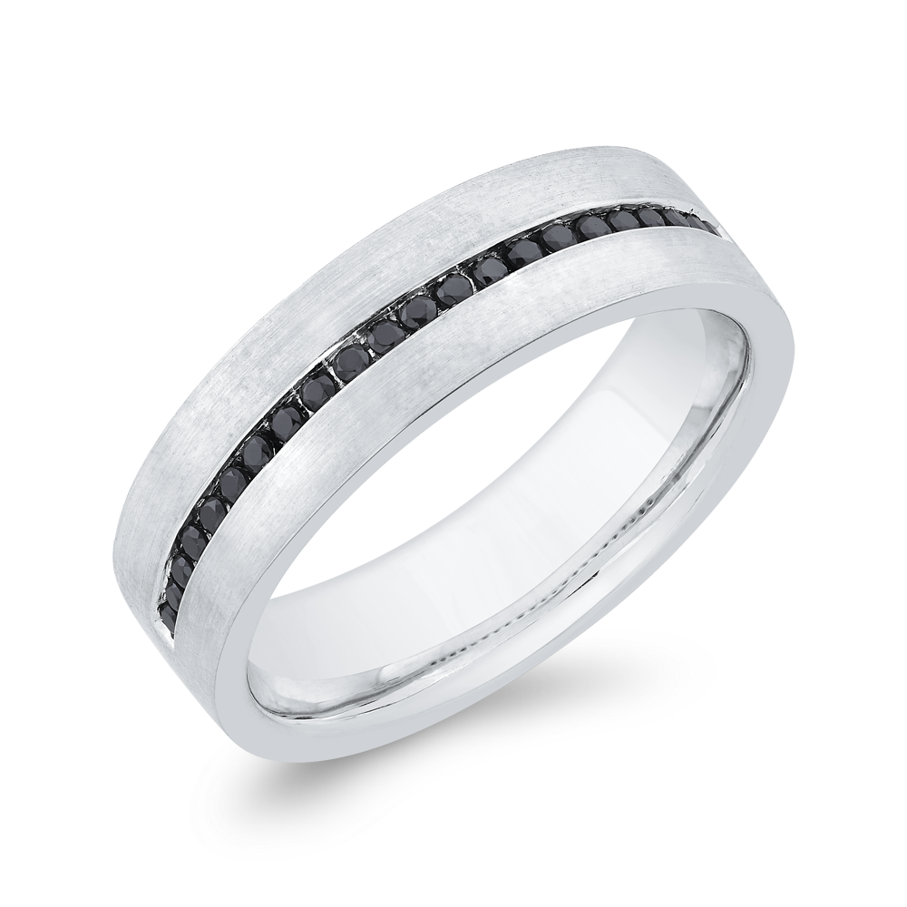 14K White Gold with Round Black Diamond Men's Band