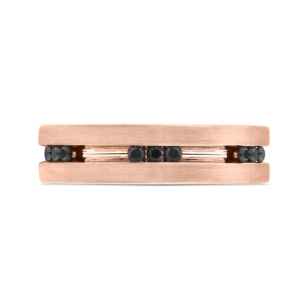 14K Rose Gold with Round Black Diamond Men's Band