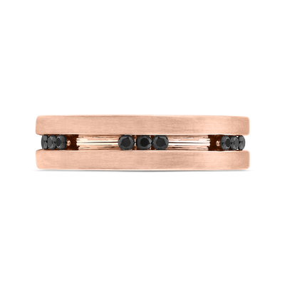 14K Rose Gold with Round Black Diamond Men's Band
