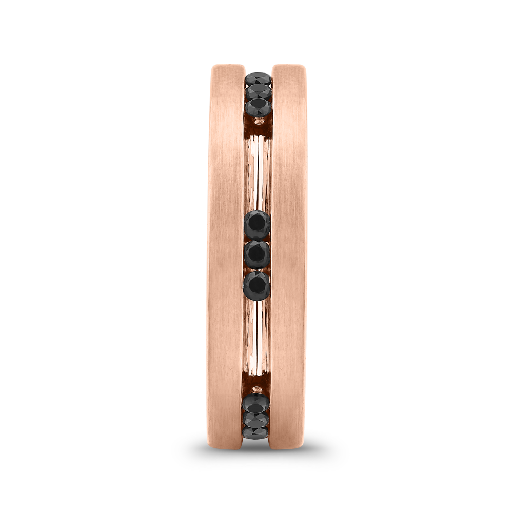 14K Rose Gold with Round Black Diamond Men's Band