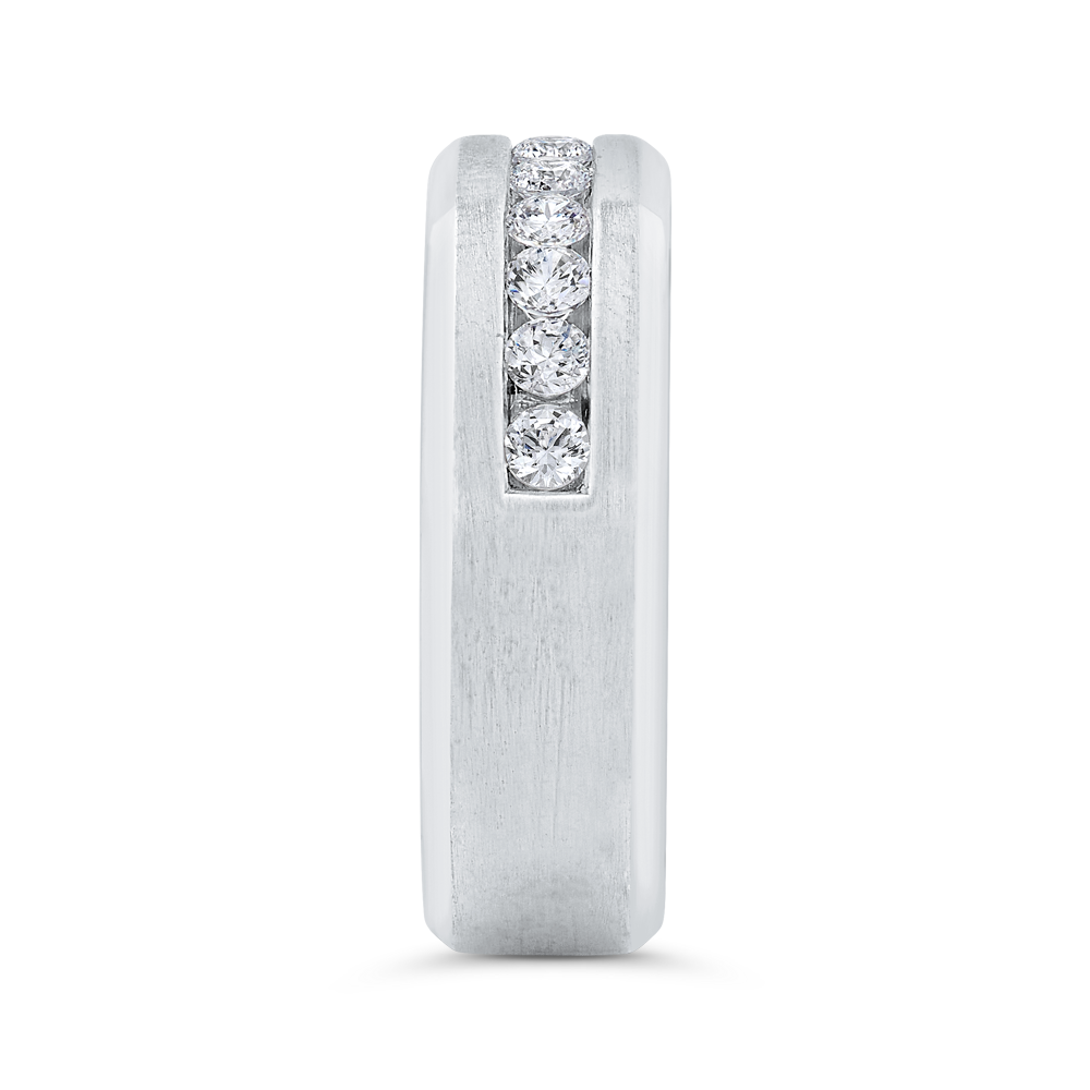 14K White Gold with Round Diamond Men's Band
