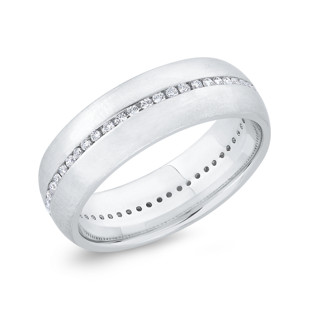 14K White Gold with Round Diamond Men's Band