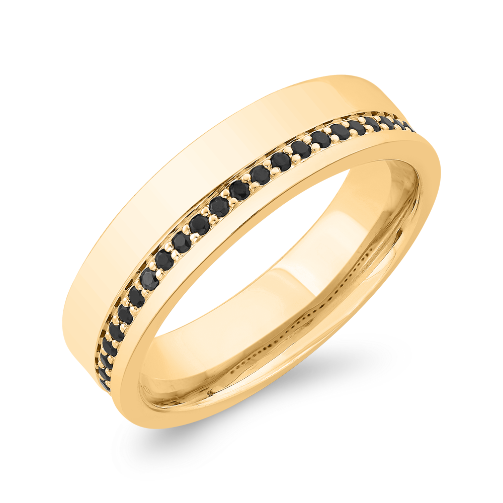 14K Yellow Gold with Round Black Diamond Men's Band