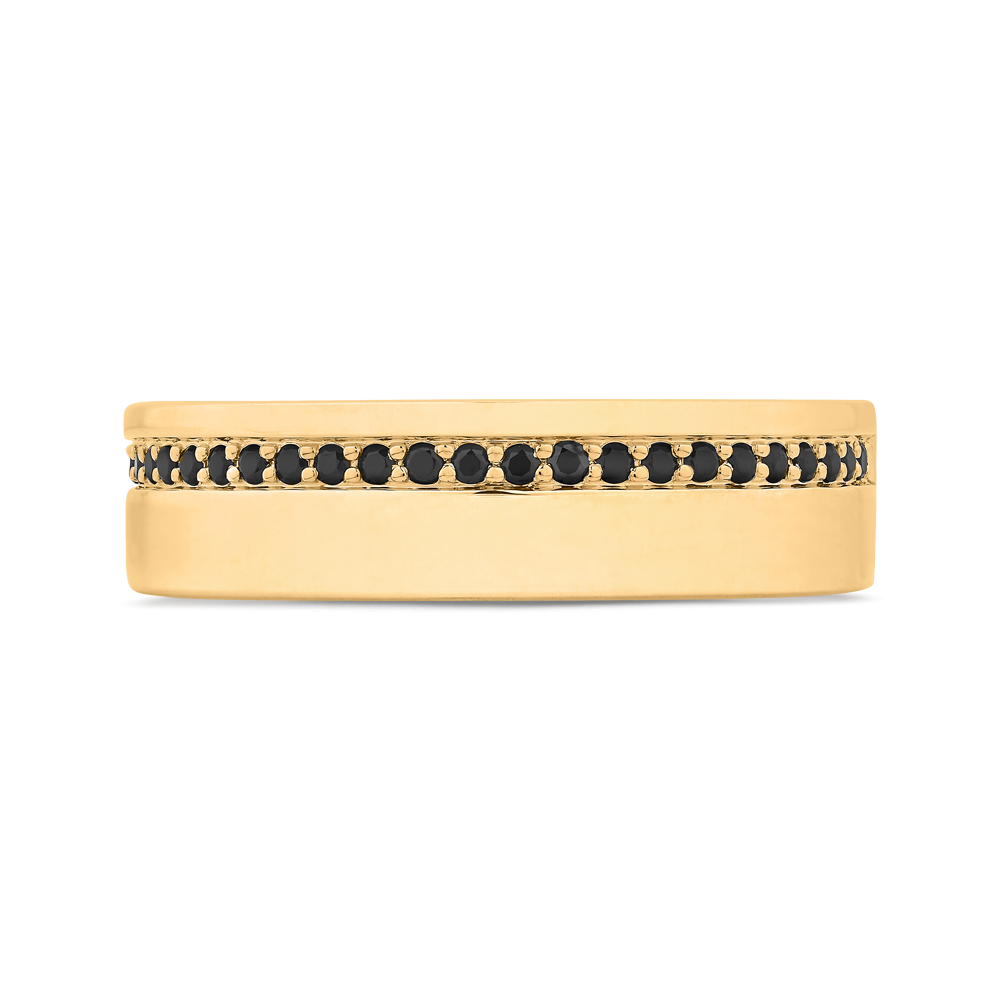 14K Yellow Gold with Round Black Diamond Men's Band