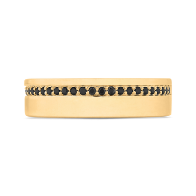 14K Yellow Gold with Round Black Diamond Men's Band