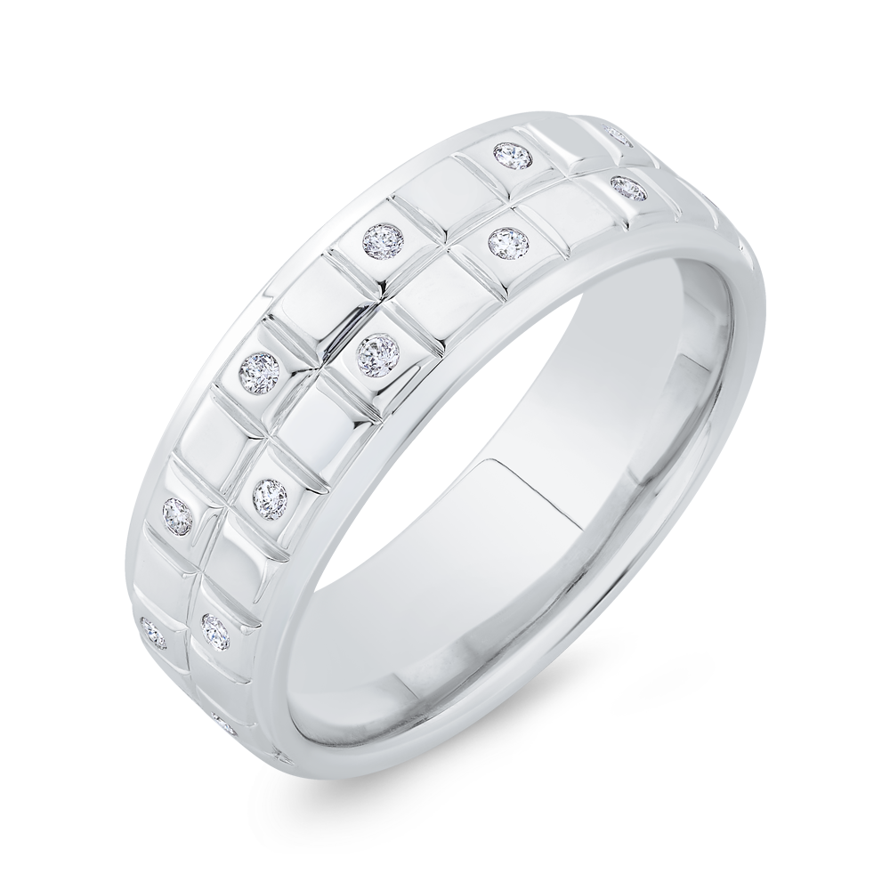 14K White Gold with Round Diamond Men's Band