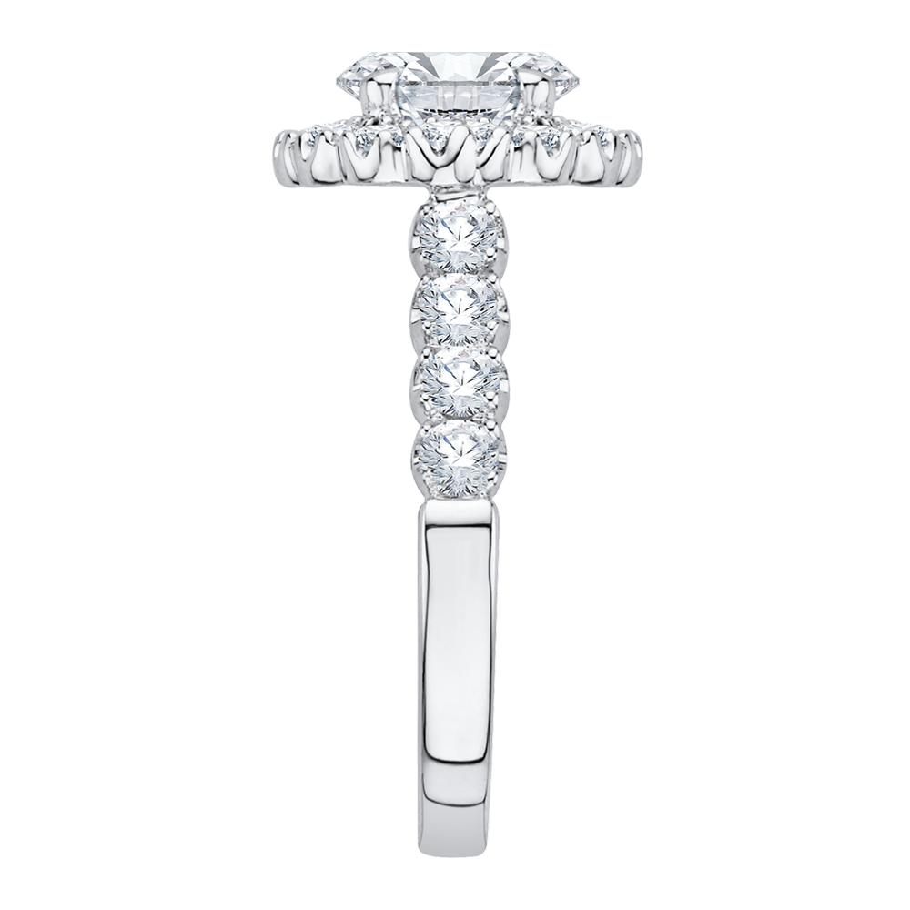 Oval Diamond Halo Engagement Ring In 14K White Gold (Semi-Mount)