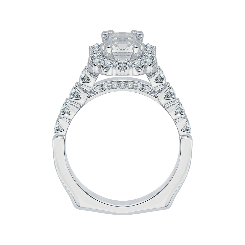 Oval Diamond Halo Engagement Ring In 14K White Gold (Semi-Mount)