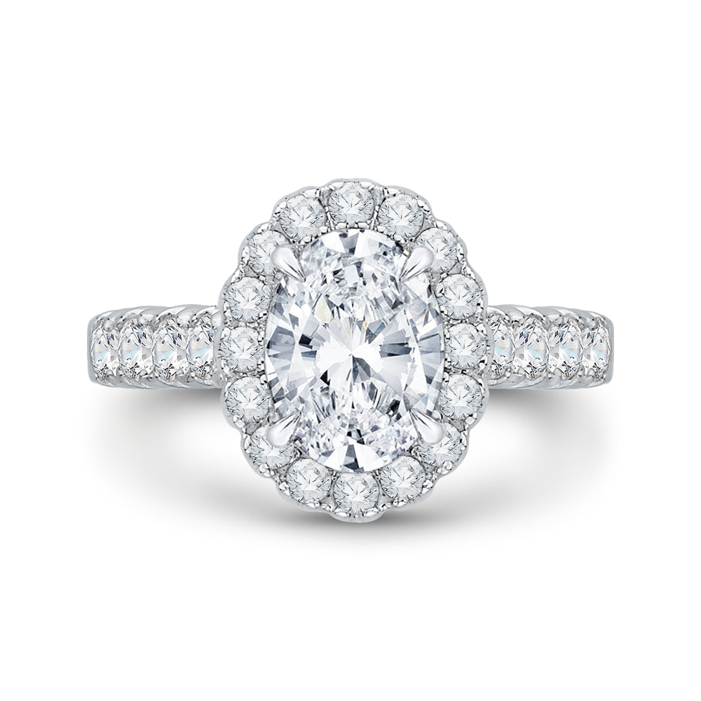 Oval Diamond Halo Engagement Ring In 14K White Gold (Semi-Mount)