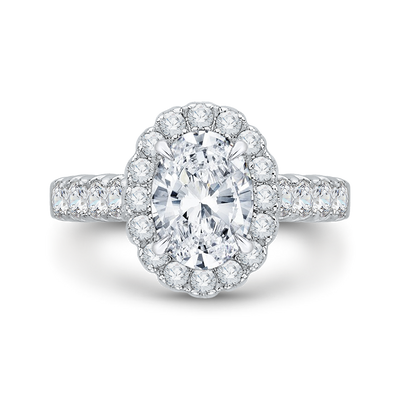 Oval Diamond Halo Engagement Ring In 14K White Gold (Semi-Mount)