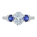 Oval Shape Diamond and Sapphire Three-Stone Engagement Ring in 14K White Gold (Semi-Mount)