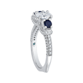 Oval Shape Diamond and Sapphire Three-Stone Engagement Ring in 14K White Gold (Semi-Mount)