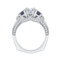 Oval Shape Diamond and Sapphire Three-Stone Engagement Ring in 14K White Gold (Semi-Mount)