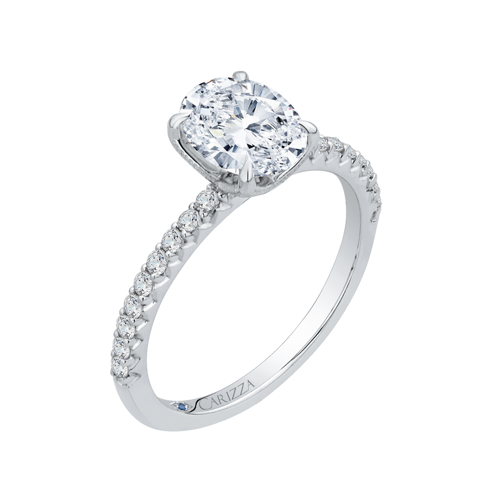 14K White Gold Oval Diamond Floral Engagement Ring (Semi-Mount)