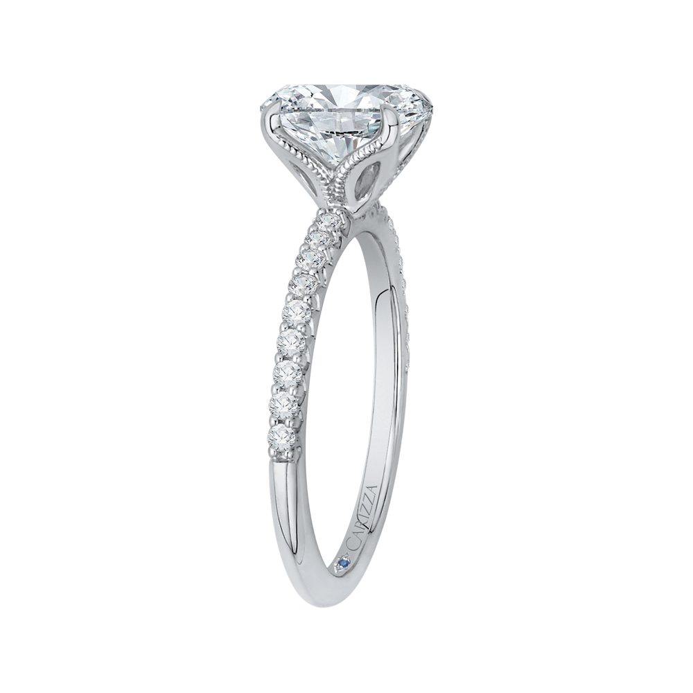 14K White Gold Oval Diamond Floral Engagement Ring (Semi-Mount)