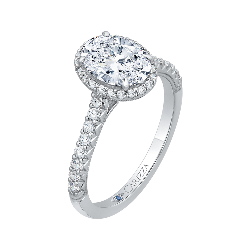 14K White Gold Oval Cut Diamond Halo Engagement Ring (Semi-Mount)