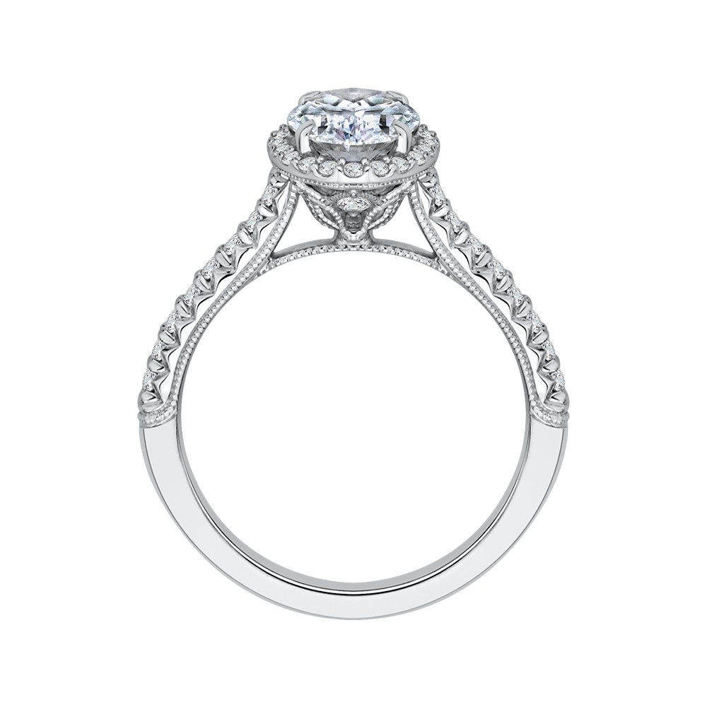 14K White Gold Oval Cut Diamond Halo Engagement Ring (Semi-Mount)