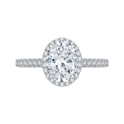 14K White Gold Oval Cut Diamond Halo Engagement Ring (Semi-Mount)
