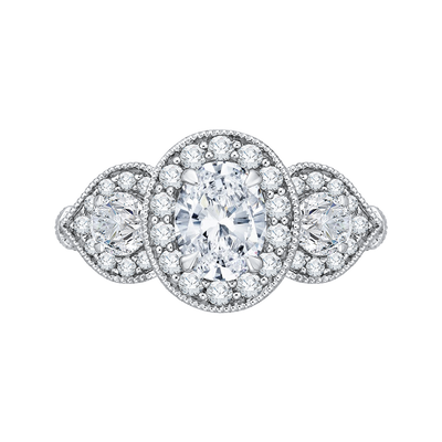 Oval Cut Diamond Halo Engagement Ring in 14K White Gold (Semi-Mount)