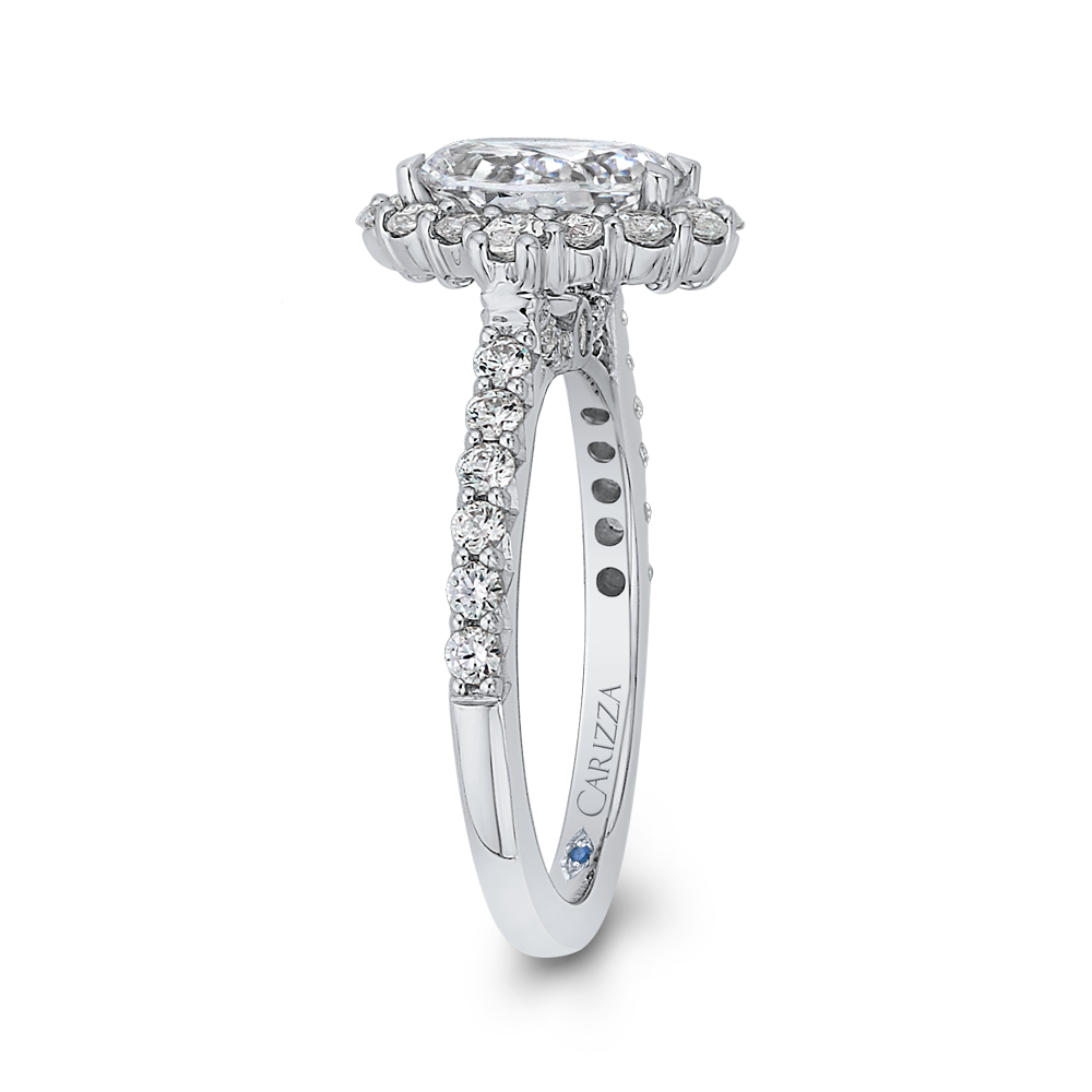 14K White Gold Oval Diamond Halo Engagement Ring (Semi-Mount)