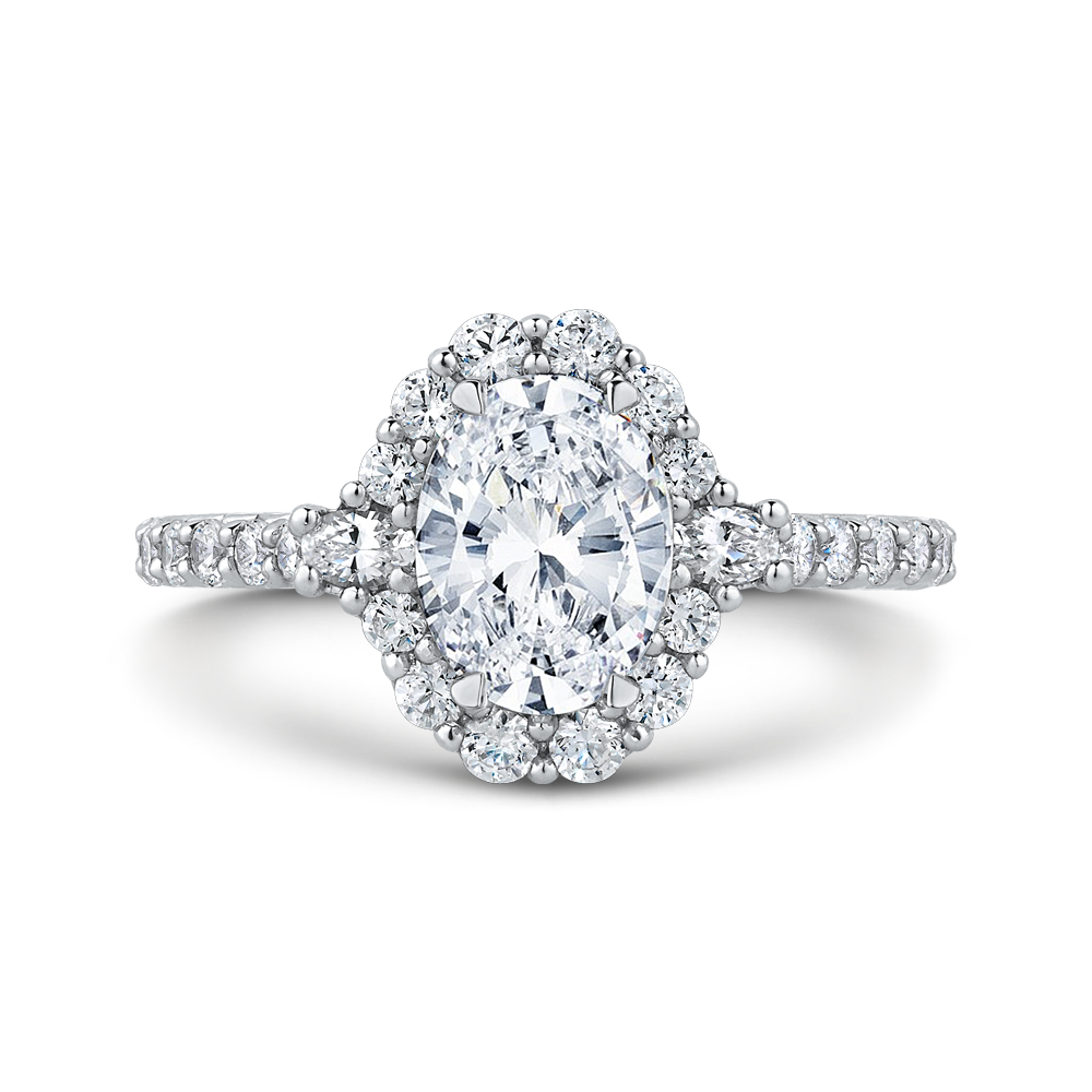 14K White Gold Oval Diamond Halo Engagement Ring (Semi-Mount)