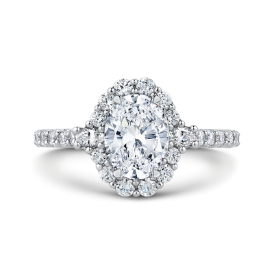 14K White Gold Oval Diamond Halo Engagement Ring (Semi-Mount)