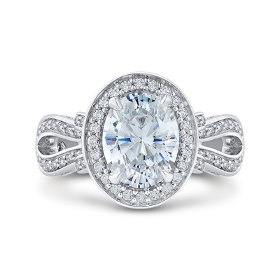 Oval Cut Diamond Halo Engagement Ring in 14K White Gold (Semi-Mount)