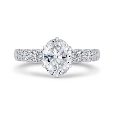 Oval Cut Diamond Engagement Ring with Milgrain 14K White Gold (Semi-Mount)