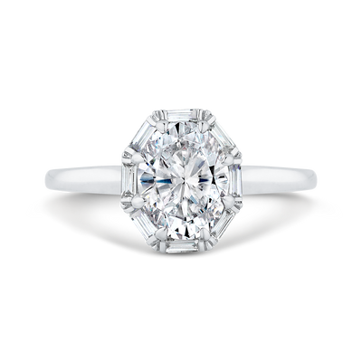 Oval Cut Diamond Halo Engagement Ring in 14K White Gold (Semi-Mount)