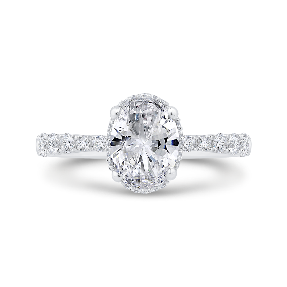 14K White Gold Oval Cut Diamond Halo Engagement Ring  (Semi-Mount)