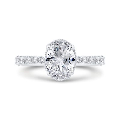 14K White Gold Oval Cut Diamond Halo Engagement Ring  (Semi-Mount)