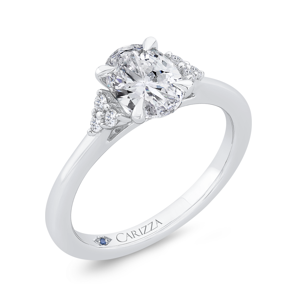 14K Two Tone Gold Three Stone Plus Round Diamond Engagement Ring