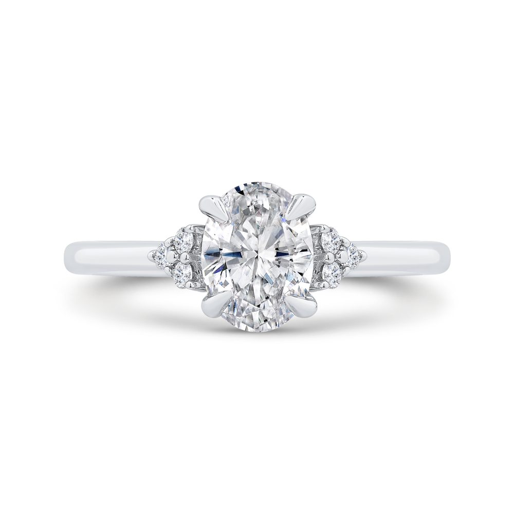 14K Two Tone Gold Three Stone Plus Round Diamond Engagement Ring