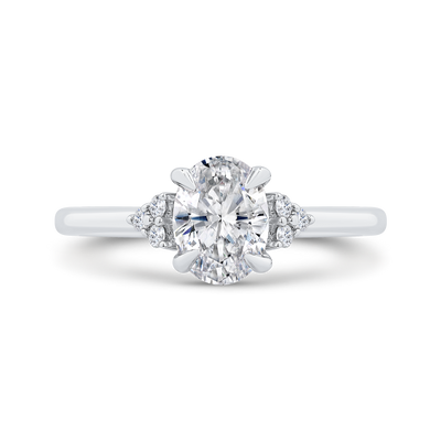 14K Two Tone Gold Three Stone Plus Round Diamond Engagement Ring