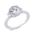 14K White Gold Three Stone Engagement Ring Half-moon sides Diamond (Semi-Mount)