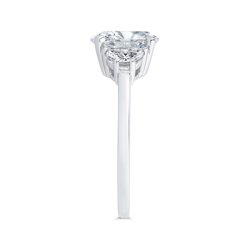 14K White Gold Three Stone Engagement Ring Half-moon sides Diamond (Semi-Mount)