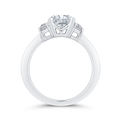 14K White Gold Three Stone Engagement Ring Half-moon sides Diamond (Semi-Mount)