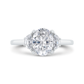 14K White Gold Three Stone Engagement Ring Half-moon sides Diamond (Semi-Mount)