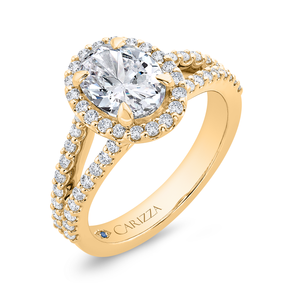 14K Yellow Gold Oval Cut Diamond Engagement Ring (Semi-Mount)