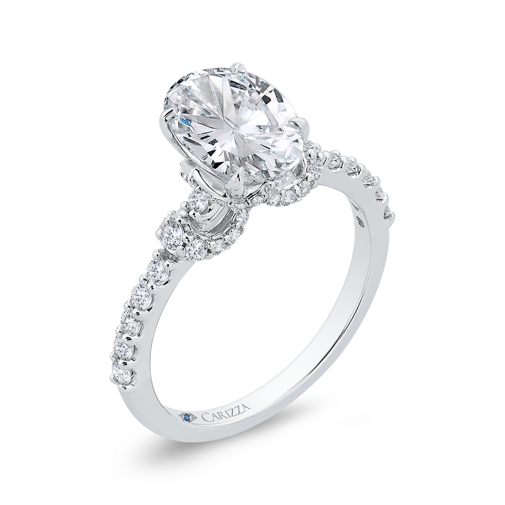 14K White Gold Oval Cut Diamond Engagement Ring (Semi-Mount)