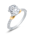 14K Two Tone Gold Oval Cut Diamond Engagement Ring (Semi-Mount)