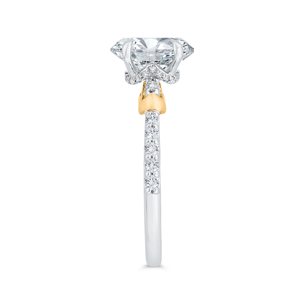 14K Two Tone Gold Oval Cut Diamond Engagement Ring (Semi-Mount)