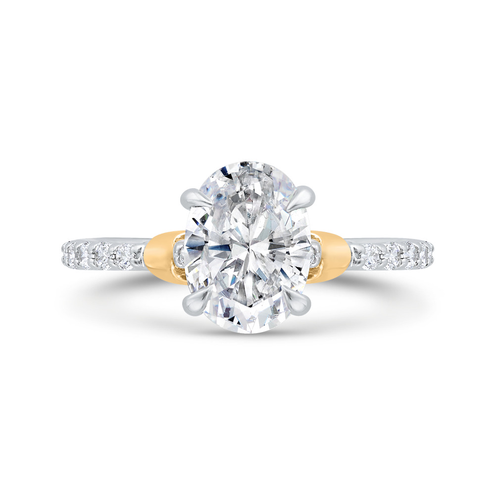 14K Two Tone Gold Oval Cut Diamond Engagement Ring (Semi-Mount)