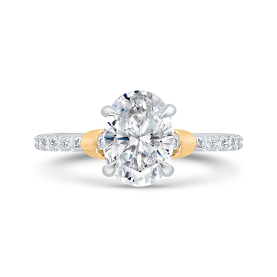14K Two Tone Gold Oval Cut Diamond Engagement Ring (Semi-Mount)