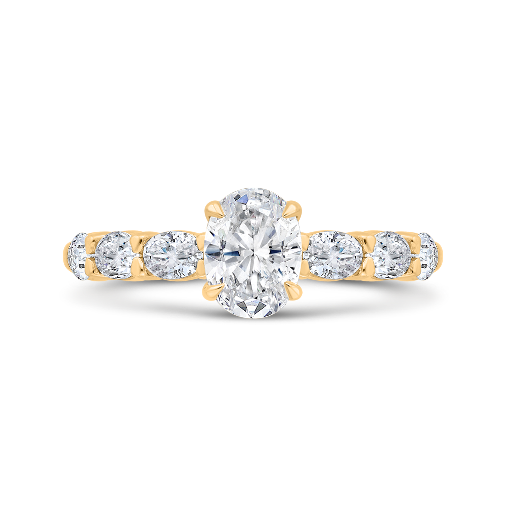 14K Yellow Gold Oval Cut Diamond Engagement Ring (Semi-Mount)