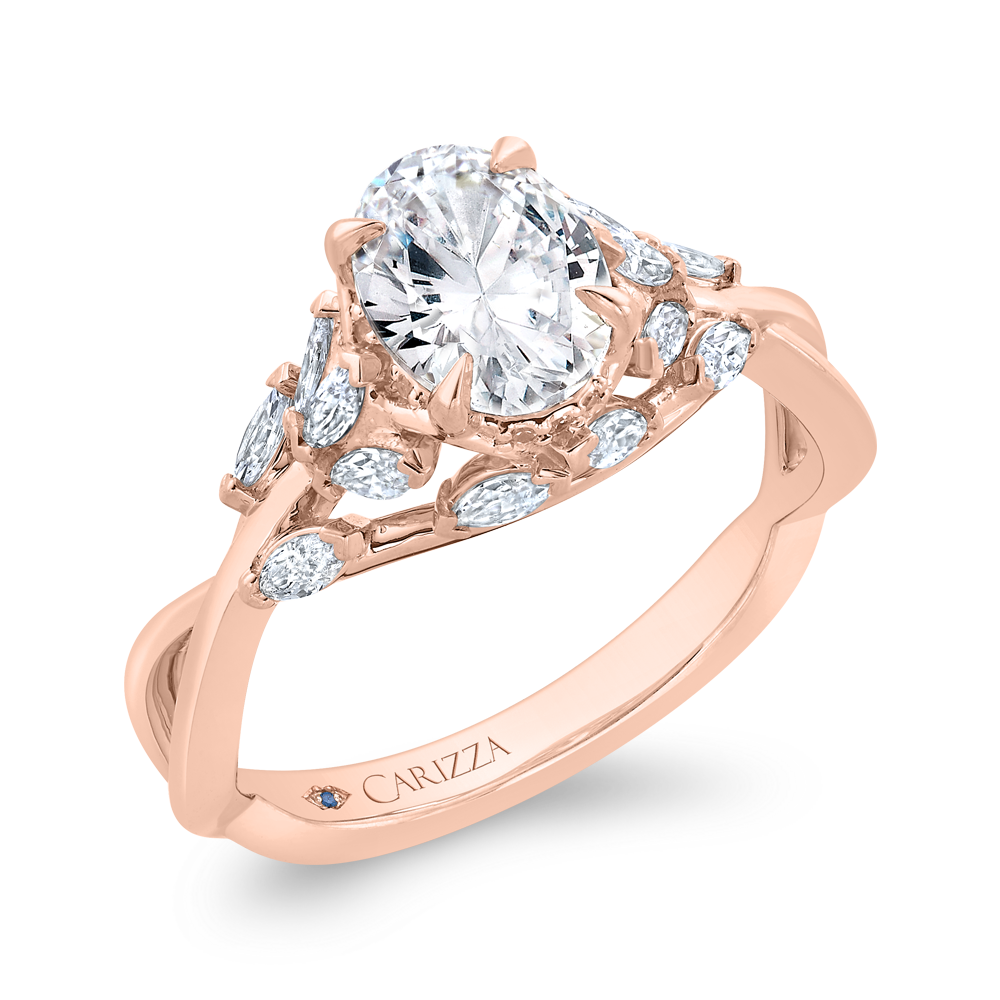 14K Rose Gold Oval Cut Diamond Engagement Ring (Semi-Mount)