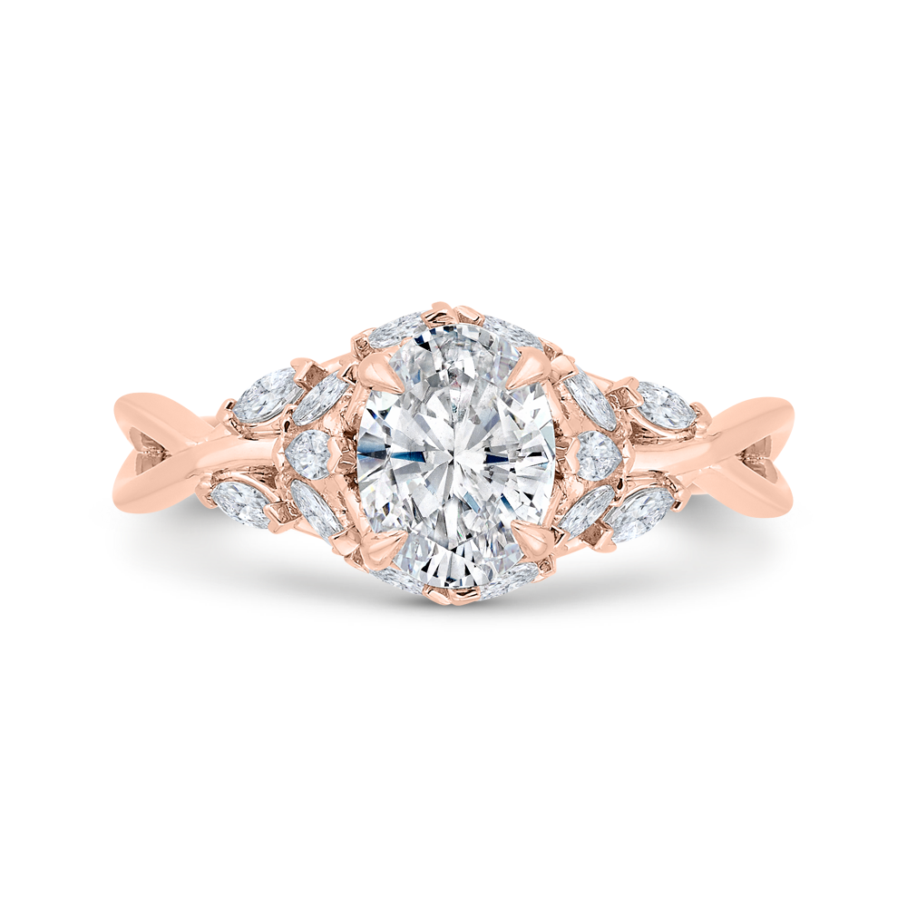 14K Rose Gold Oval Cut Diamond Engagement Ring (Semi-Mount)