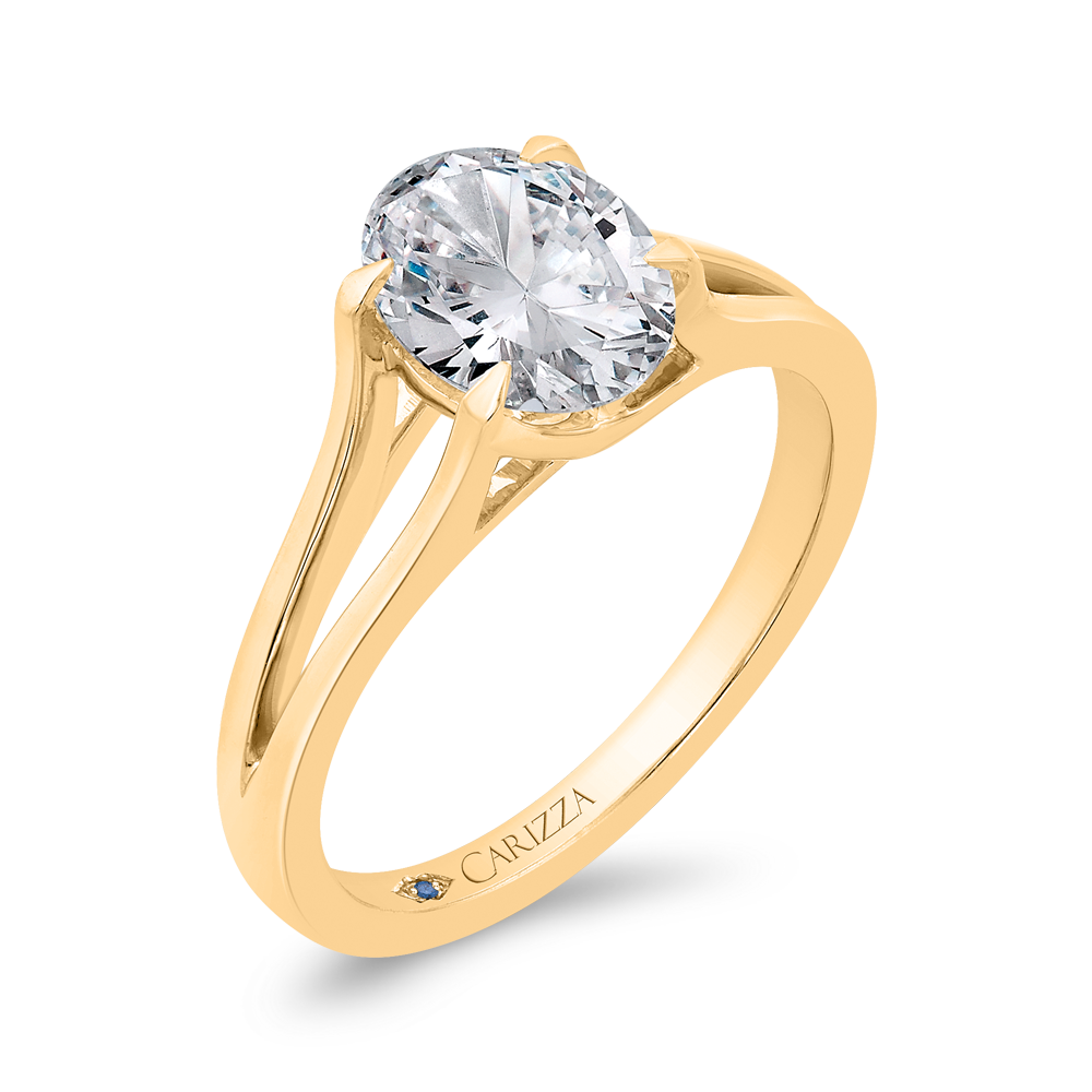 14K Yellow Gold Oval Cut Diamond Solitaire Engagement Ring (Semi-Mount)