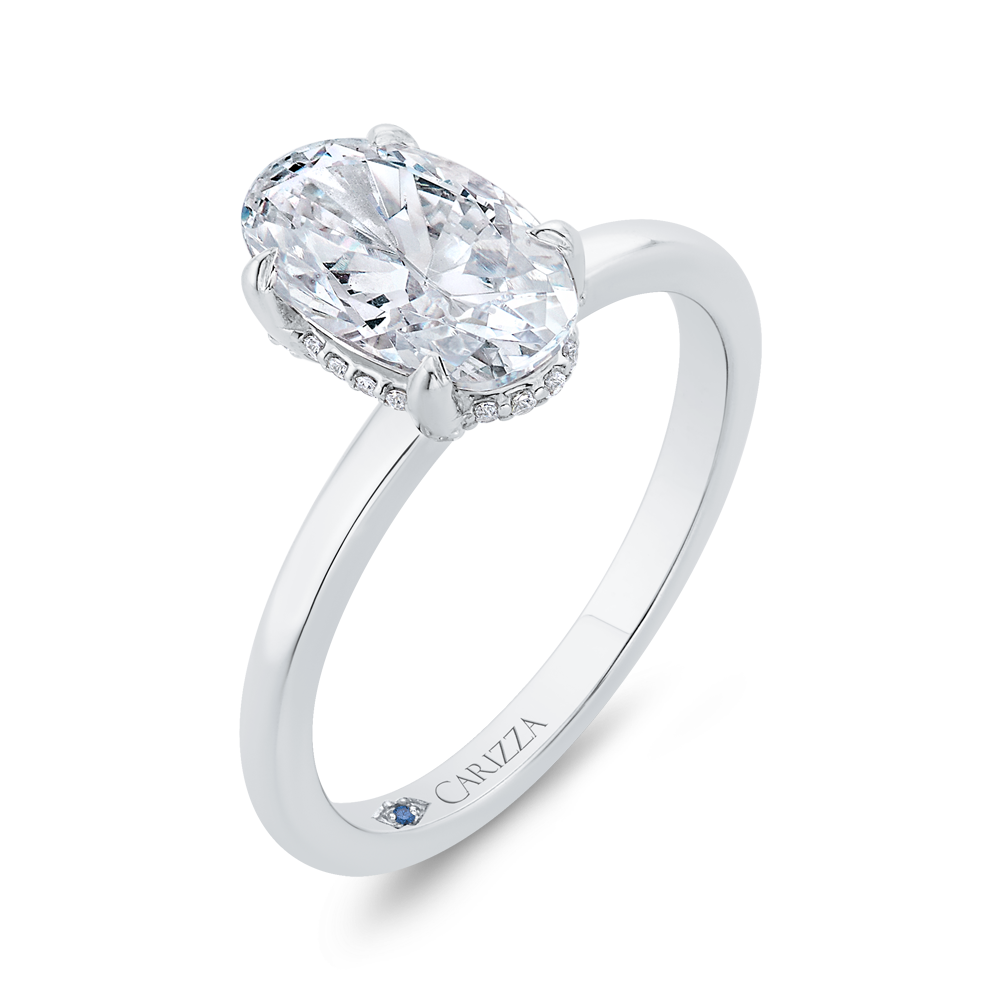14K White Gold Oval Cut Diamond Solitaire Engagement Ring (Semi-Mount)